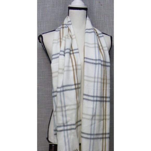 Steve Madden Mid Weight Plaid  Muffler Scarf, 11”x 70”, Ivory-Made in Italy - Picture 8 of 8